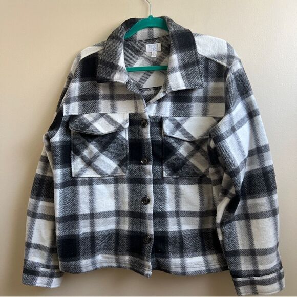 Time and Tru Women's Cropped Shacket black & white plaid Size XL - Picture 1 of 5